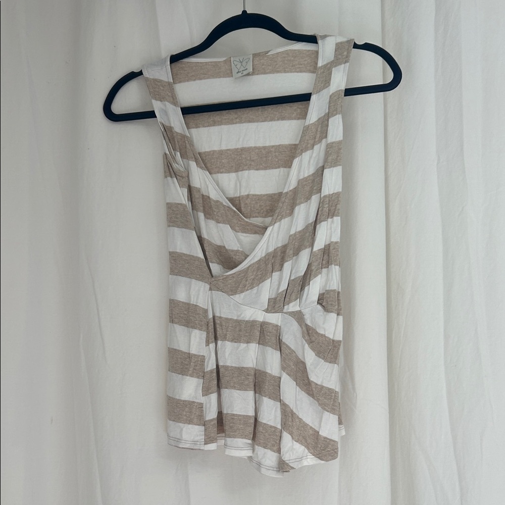 Ella Moss Beige and White Striped Tank Top